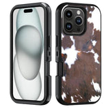 For Iphone 16 Pro Max Case, Heavy Duty 3 In 1 Hybrid [Military Grade] Shockproof Drop Full-Body Protective Cover For Iphone 16 Pro Max (6.9 Inch, 2024), Brown Cow Print