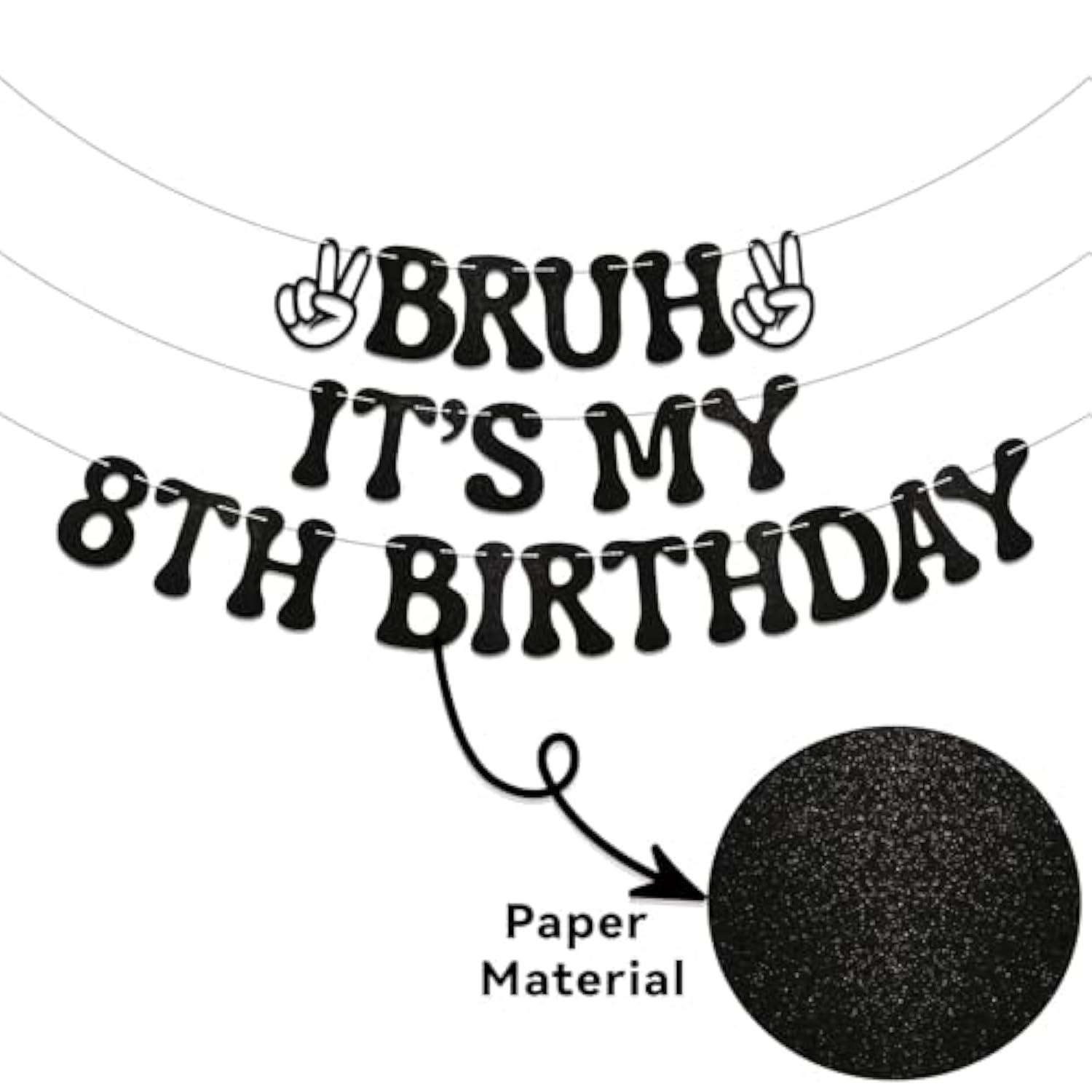 "Bruh It’s My 8th Birthday" Banner, Black Glitter Teen Boy Party Decor