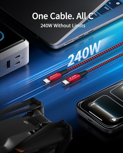 2-Pack 1ft Short 240W USB C to USB C Cable, 12-inch PD 3.1 Fast Charging Cord Compatible for CarPlay, iPhone17/16/15, MacBook, iPad, ,