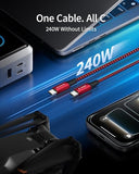 2-Pack 1ft Short 240W USB C to USB C Cable, 12-inch PD 3.1 Fast Charging Cord Compatible for CarPlay, iPhone17/16/15, MacBook, iPad, ,