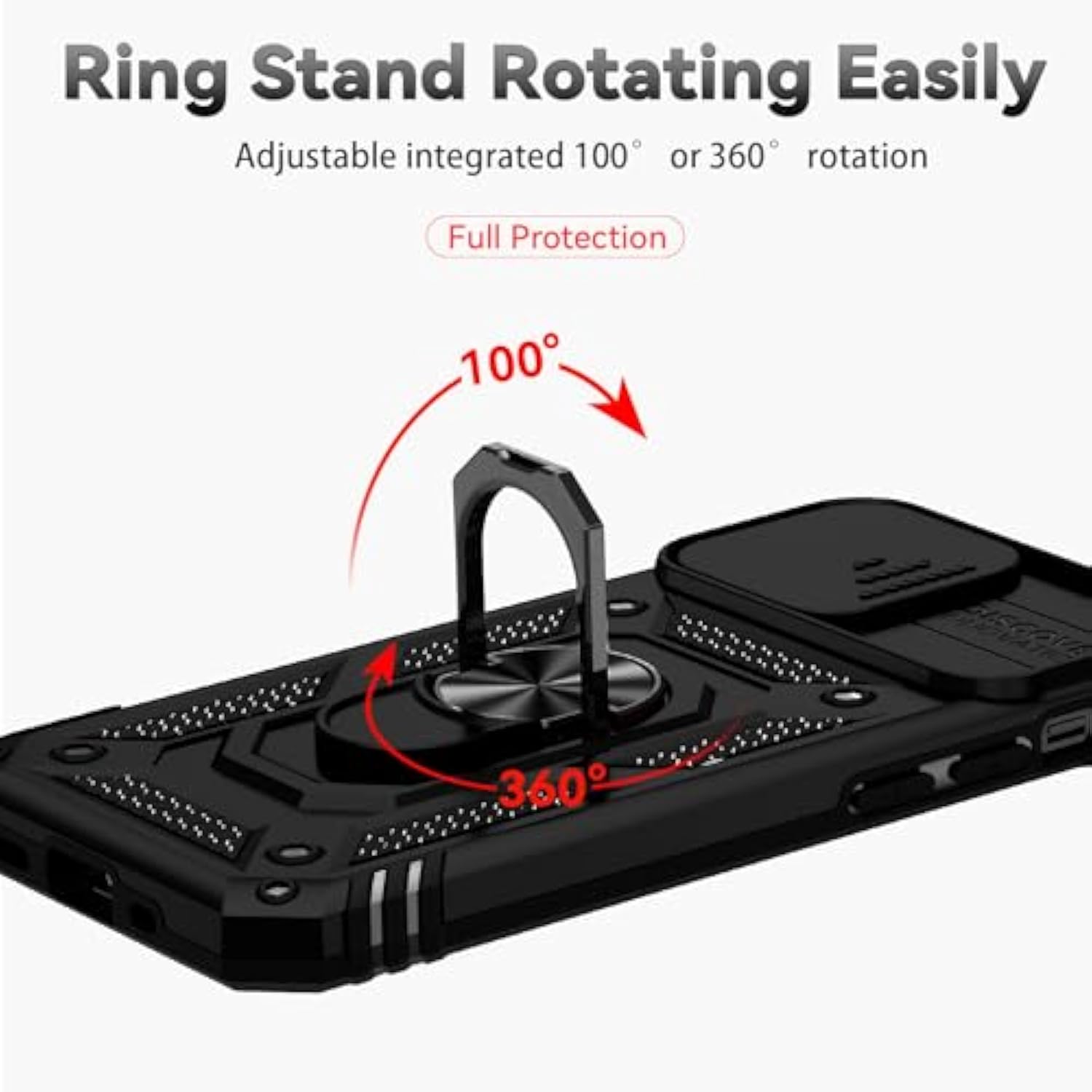 For Iphone 12 Case,With Camera Lens Cover Hd Screen Protector,[ Grade] Ring Car Mount Kickstand Hybrid Hard Pc Soft Tpu Shockproof Protective Case For Iphone 12, Black
