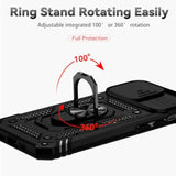 For Iphone 12 Case,With Camera Lens Cover Hd Screen Protector,[ Grade] Ring Car Mount Kickstand Hybrid Hard Pc Soft Tpu Shockproof Protective Case For Iphone 12, Black