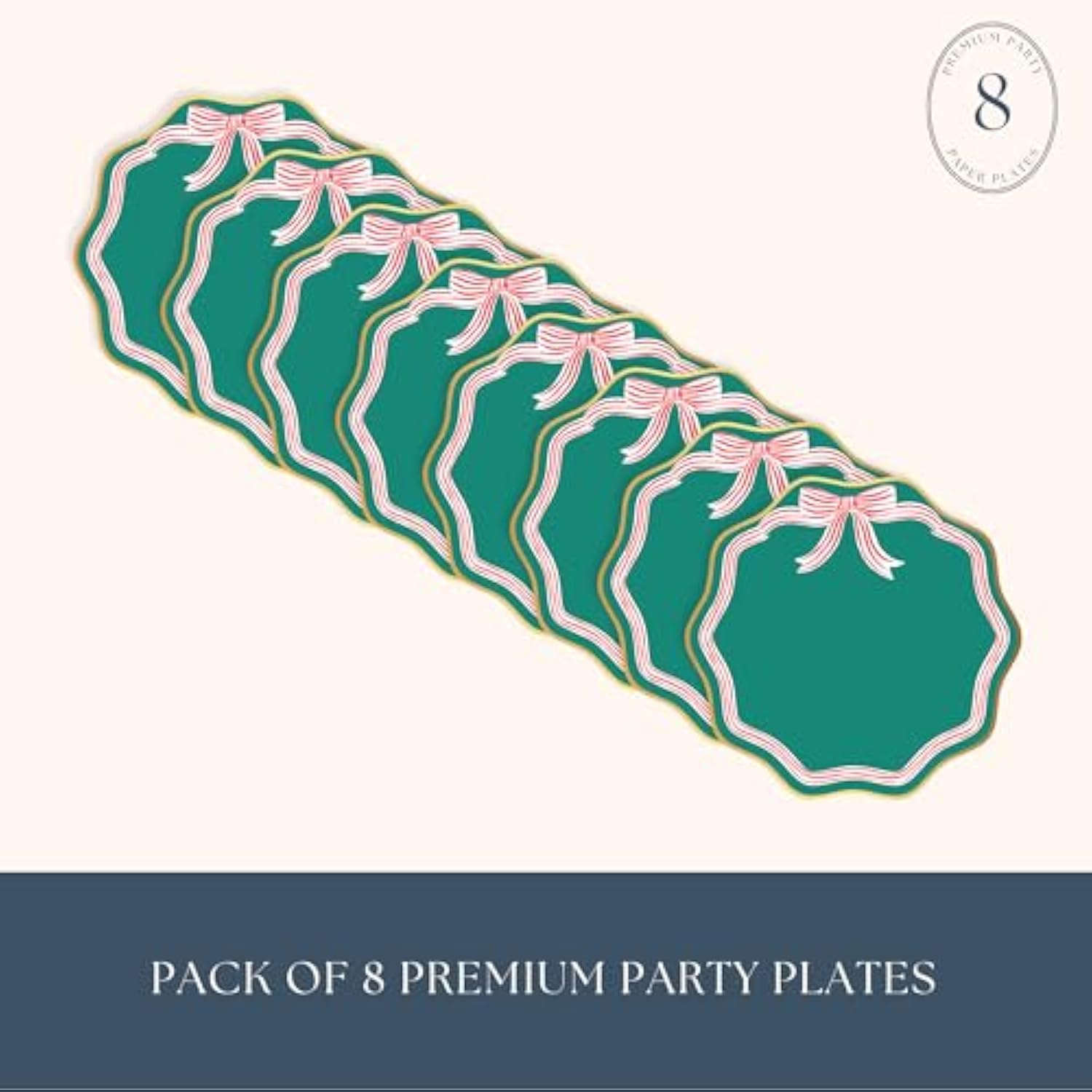 Elegant Green Peppermint Bow Large Paper Party Plates | Large Disposable Dinner Plates For Christmas & Holiday Parties | Premium Party Supplies & Decorations | Pack Of 8, 11"
