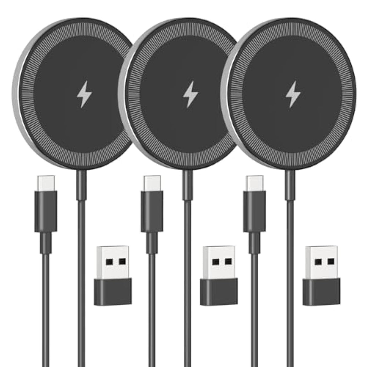 3-Pack For Mag-Safe Wireless Charging Pad: 15W Qi Magnetic Portable For Apple Fast Charger Dock Compatible With Iphone 16E 16 15 14 13 12 Pro Max, For Airpods 4 3 2 Pro, Travel Home Office Desk, Black