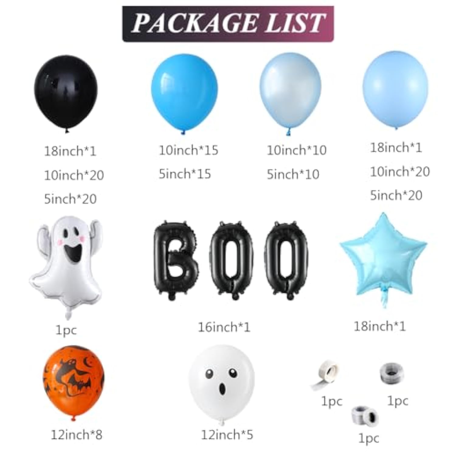 152Pcs Halloween Balloon Garland Arch Kit with Boo Ghost Foil Balloons Decor
