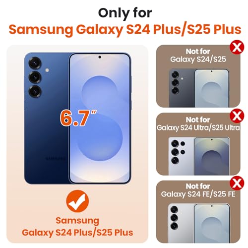 for  Galaxy S24 Plus Case/S25 Plus Case with 2 Screen Protectors, 360° Rotatable Stand & Magnetic Case for S25 Plus, Military-Grade Dual-Layer