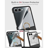Miimall Thin for Samsung Flip 7 Case with Ring Holder, Tempered Glass Screen Protector & Military Grade Protection Ultra Slim Shockproof Full Body Heavy Duty for Z Flip 7 Cover Shockproof, Black