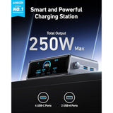 Anker Prime Charger, 250W GaN Prime USB C Charging Station, Ultra-Fast 6-Port, 2.26" LCD Display and Smart Control Dial, Compatible with MacBook Pro/Air, iPhone 16/15/14, Galaxy, and More (Silver)