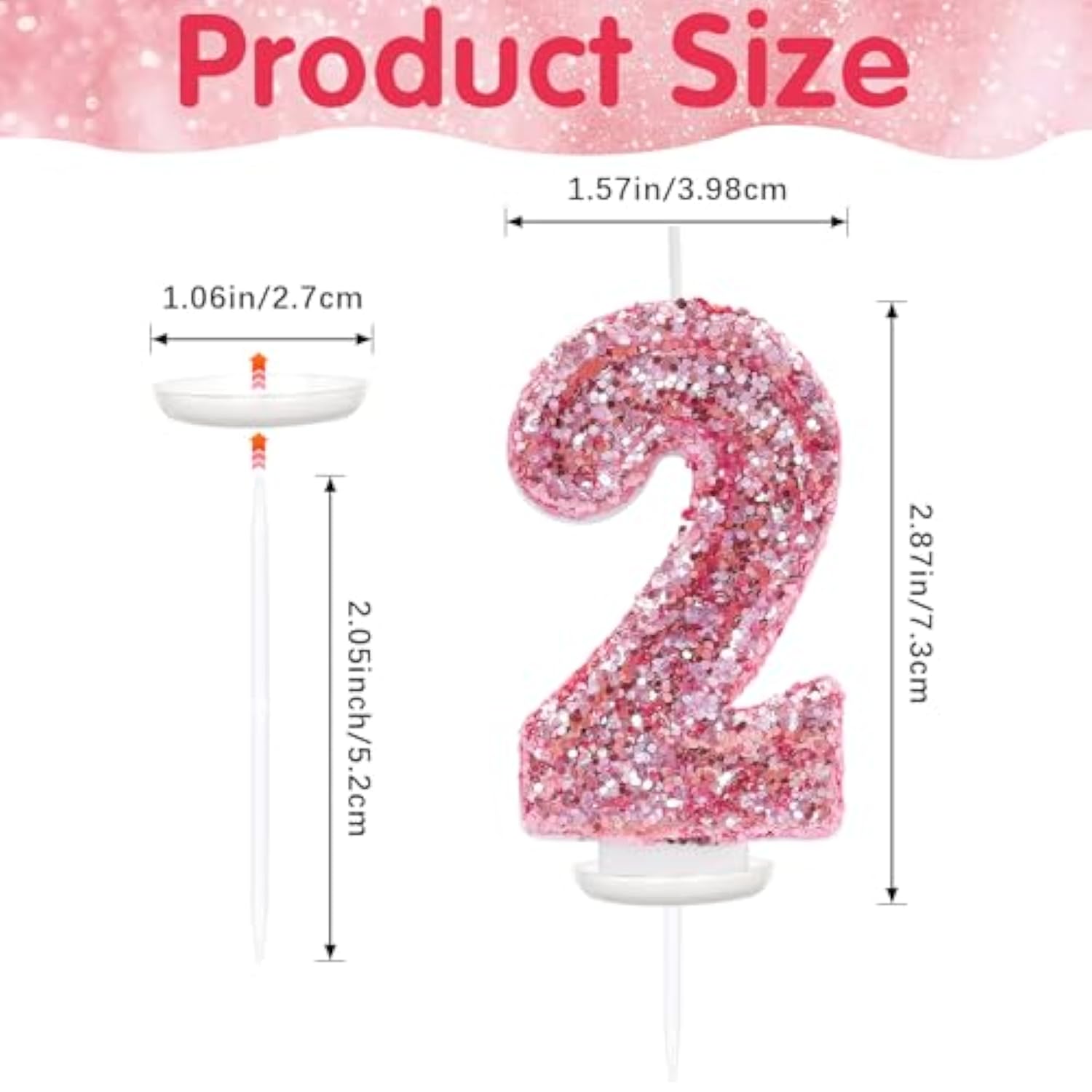 Pink Number 2 Candle Birthday Girl, Glitter Number 2 Candle Cake Topper With Sequins, Princess 2Nd Birthday Party Decorations For Wedding, Party Supplies