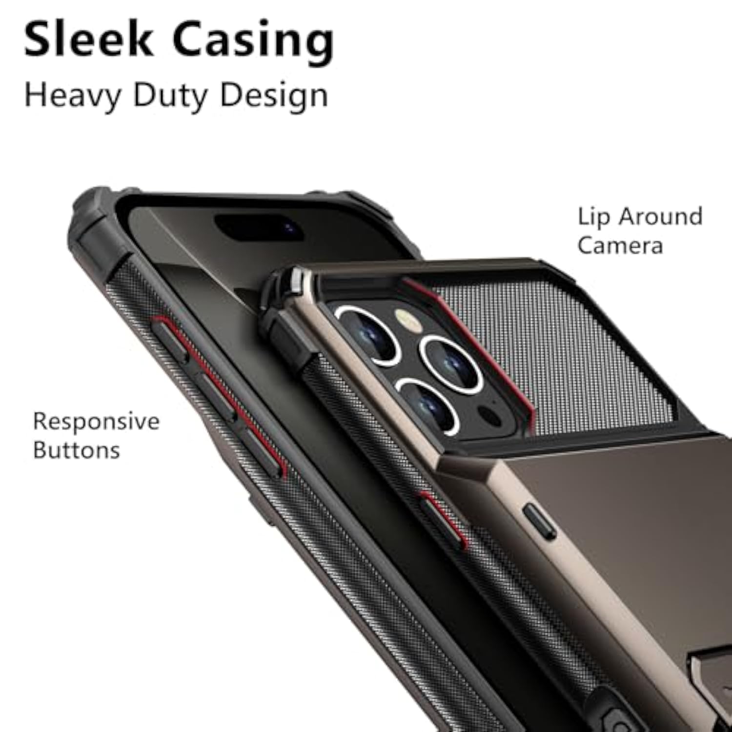 Compatible With Iphone 16 Pro Max Case With Card Holder Dual Layer Heavy Duty Drop Protection Hidden Flip 4-Card Slot Wallet Phone Case For Iphone 16 Pro Max For Women Men, 6.9'' Gun Metal