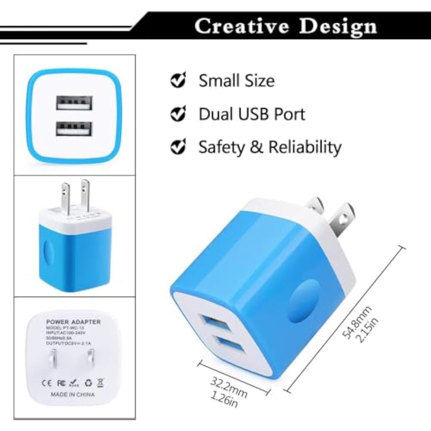 Usb Wall Charger,Charging Block,5Pack 2.1A Wall Plug Power Cube Brick Charger Adapter Compatible With Iphone 16 15 14 13 12 11 Pro Max/Xs/Xr/8/7/6 Plus,Samsung Galaxy S23 S22 S21 S20 A10E A20 A50 A80