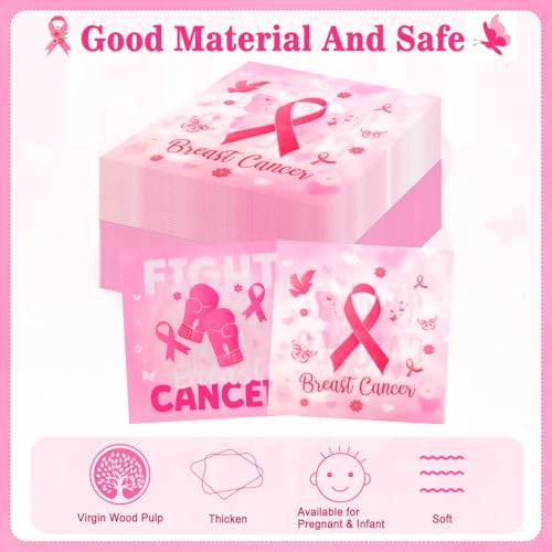 40pcs Breast Cancer Awareness Napkins, Breast Cancer Napkins Bulk, Pink Ribbon Paper Napkin for Tableware Decorations Breast Cancers Awareness Accessories