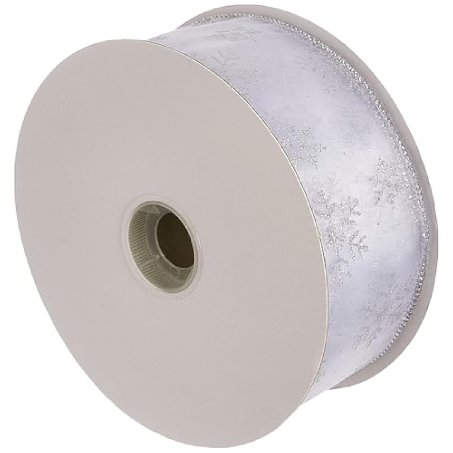 Snowflake Wired Sheer Glitter Ribbon, 2-1/2-Inch By 50-Yard Spool, Whi