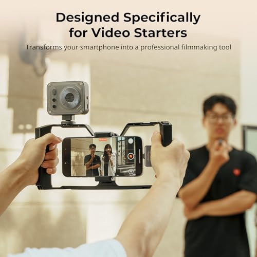 IG-02 Wireless Control Universal Phone Cage for Short Video Starters, Dual Handgrip Smartphone Video Rig with Cold Shoe Mount, for iPhone 17 16 &