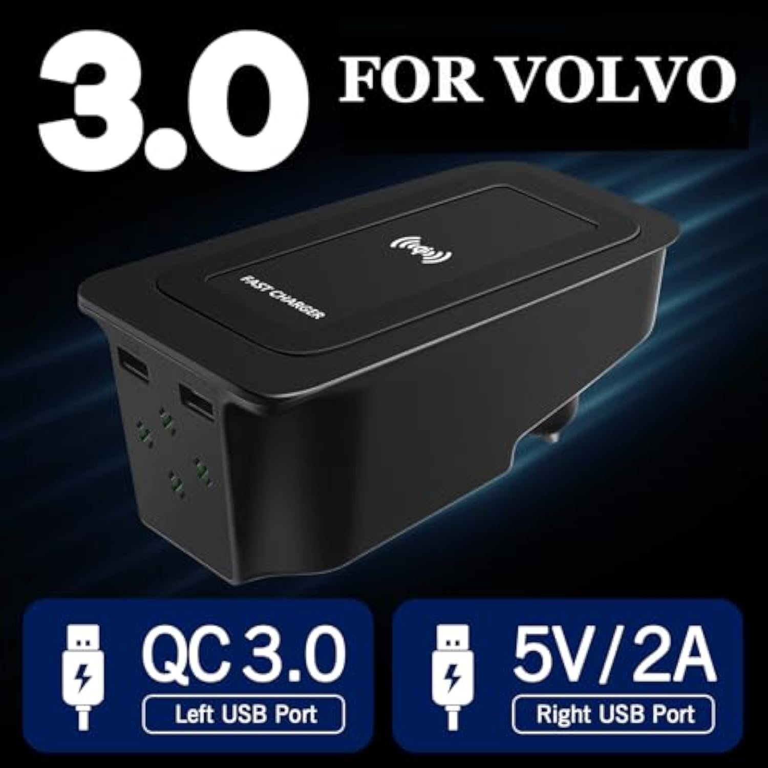 Wireless Car Charger For Volvo Xc90 Xc60 V90 V60 S90 S60 Accessories, Car Wireless Charging Pad With Qc 3.0 Usb Port (Without Light)
