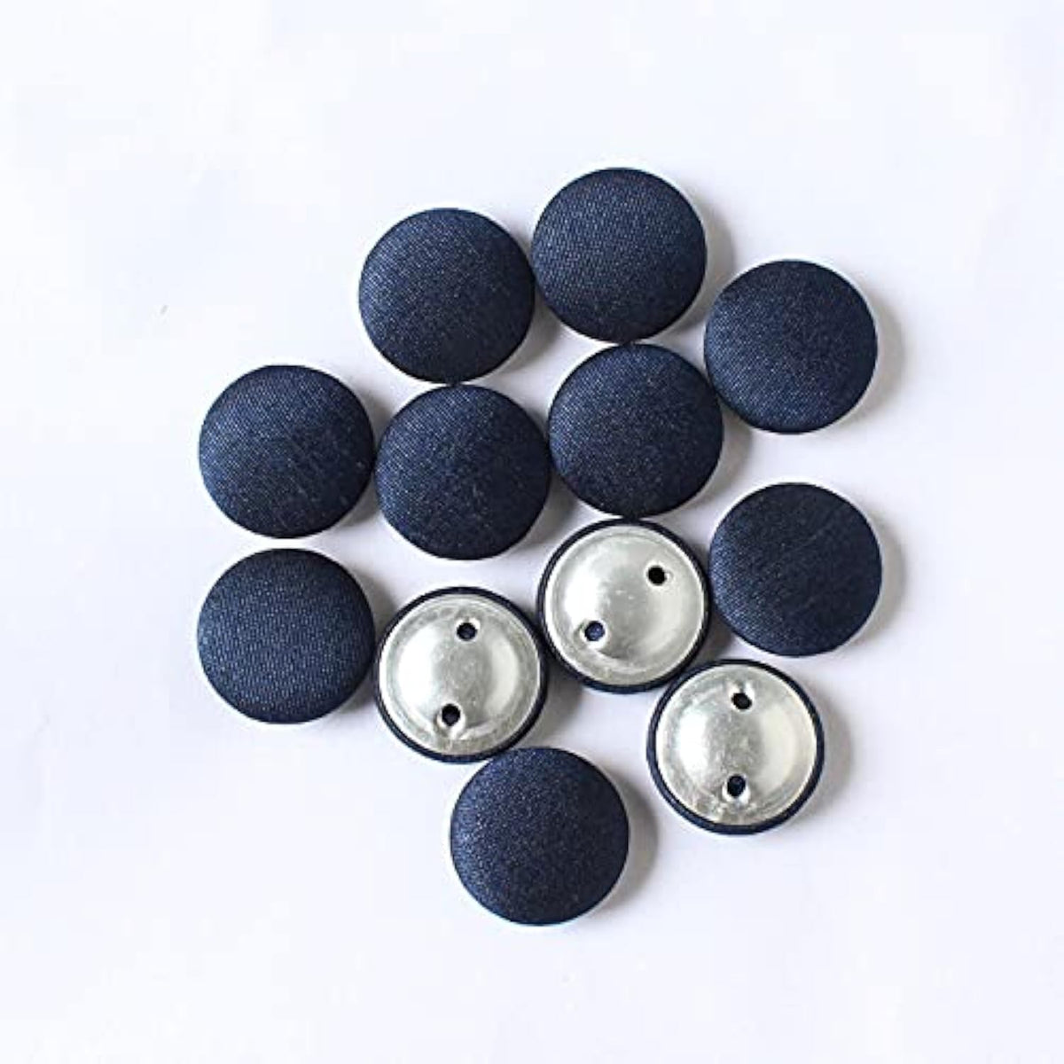 Handmade Navy Blue Button Dupion Fabric Covered Round 12 Buttons For S