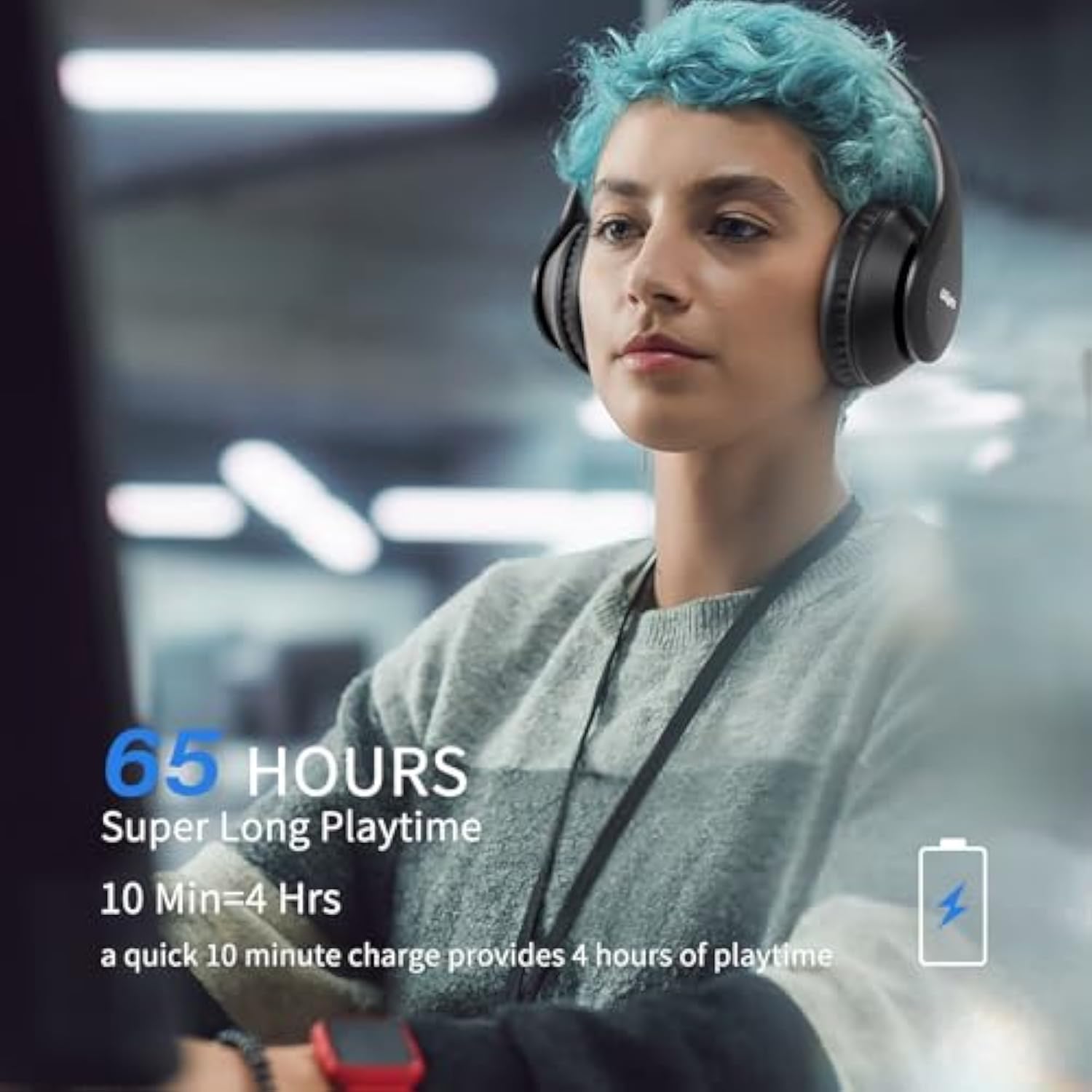 Wireless Bluetooth Headphones, 65H Playtime, 6 Eq Sound Modes, Hifi Stereo Ove