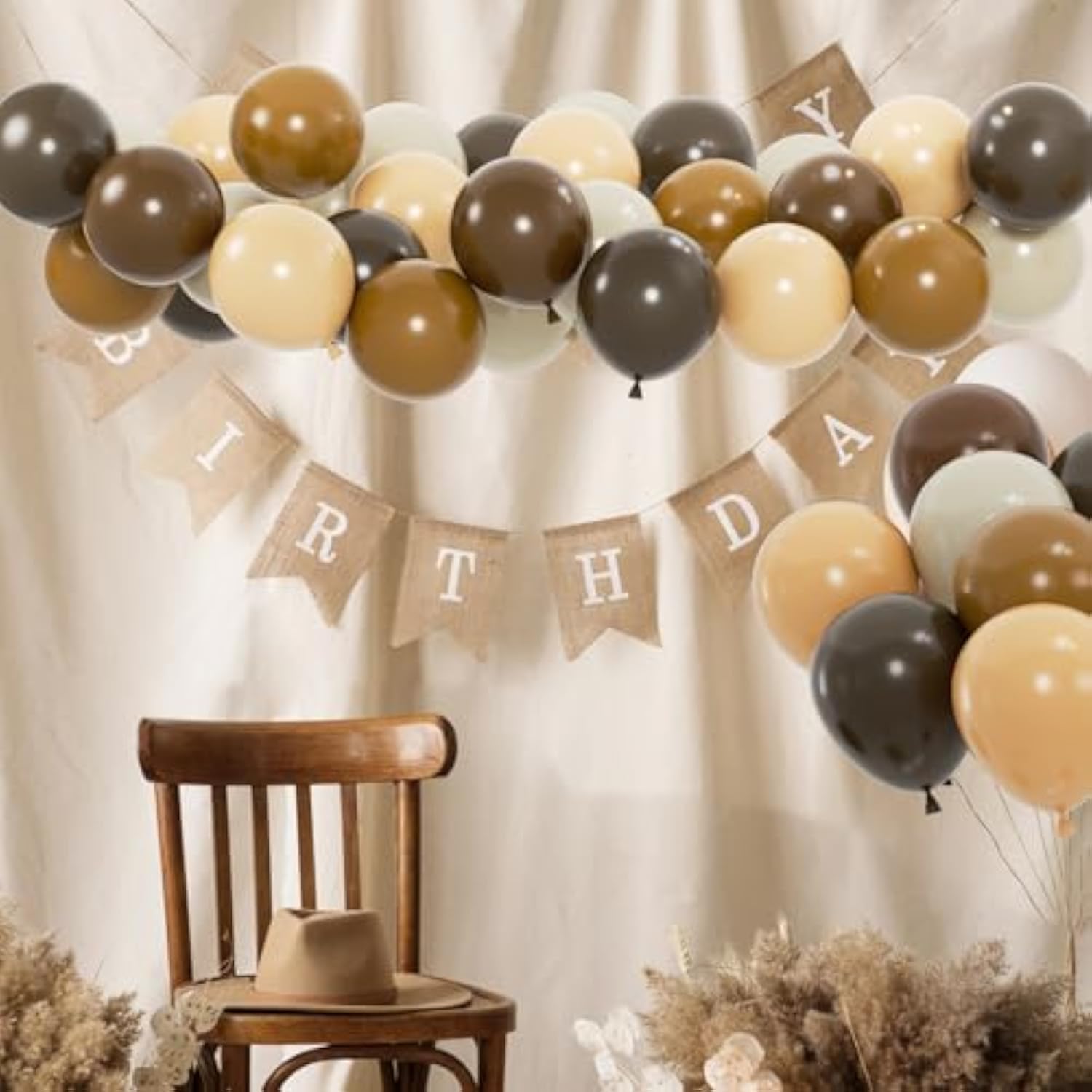 100pcs Neutral Brown Balloon Set – 12" Boho/Safari/Cowboy Party Decor with Ribbons