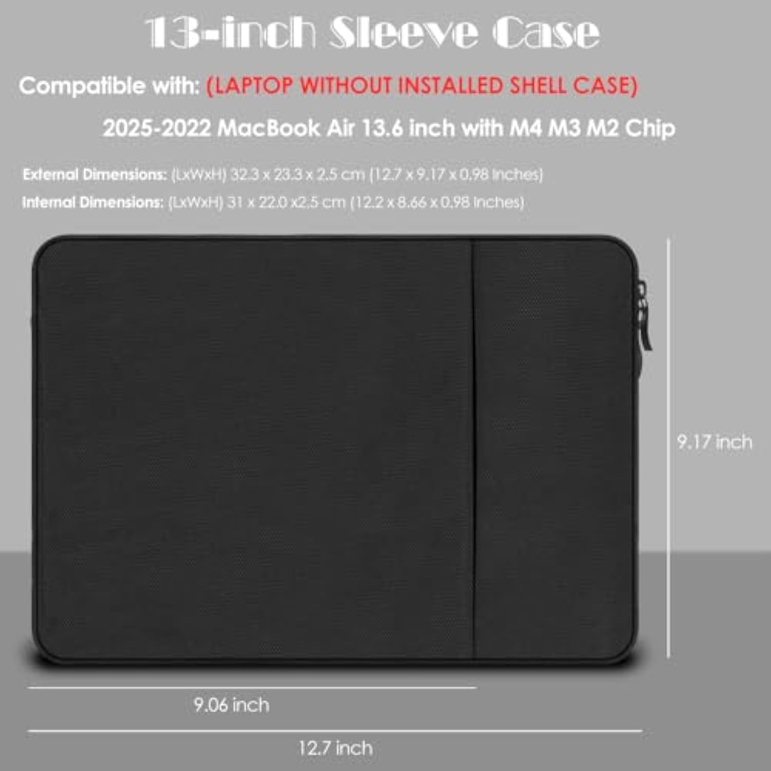 13-Inch Laptop Sleeve Case For 2025-2022 Macbook Air 13.6 Inch With M4 M3 M2 Chip (A3240/A3113/A2681) Accessory Travelling Carrying Bag Water-Resistant Simple Cover Case (Black)