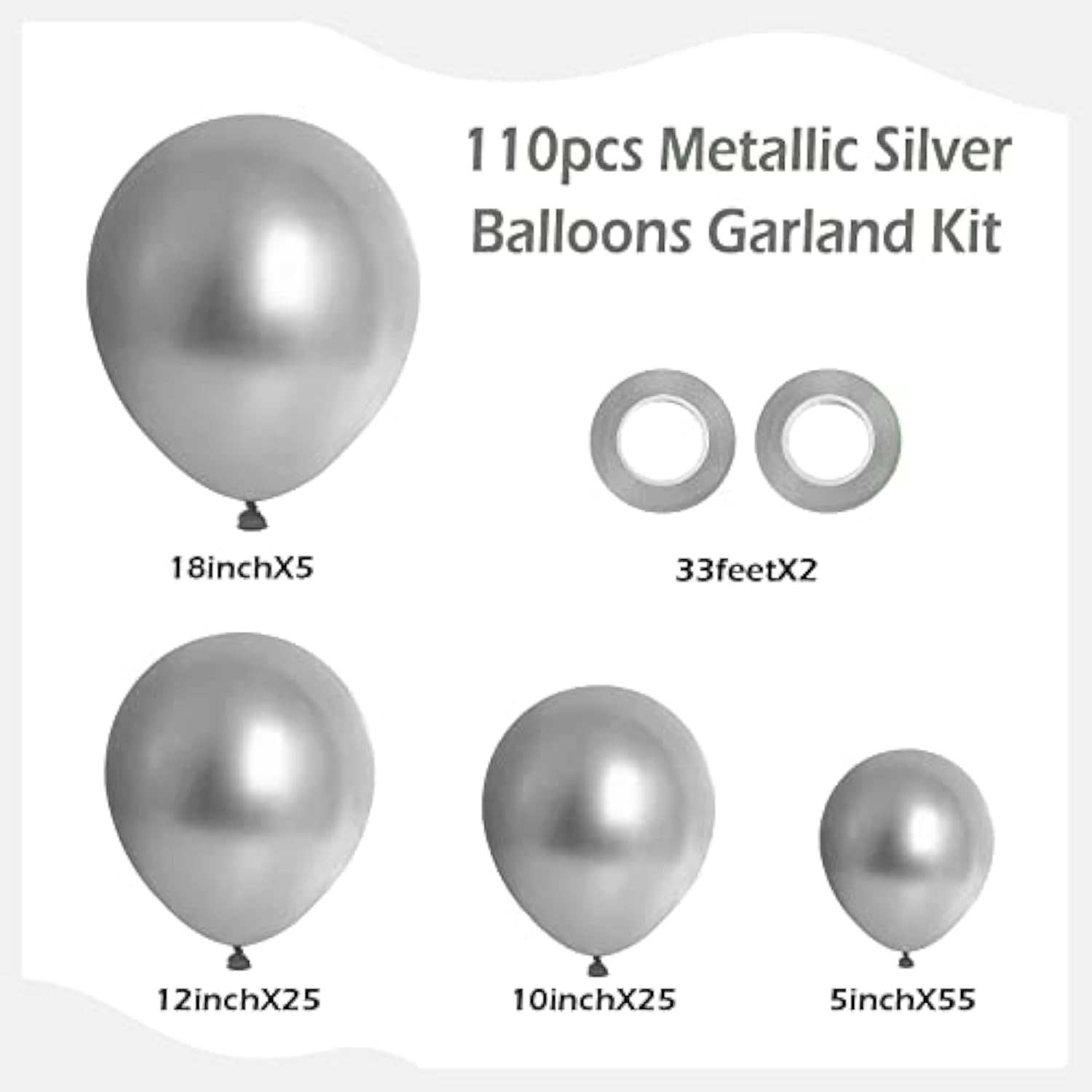 Metallic Silver Balloon Arch Kit: Chrome Party Decor, 110pcs
