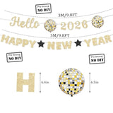 Pre-Strung Gold Glitter 2026 Happy New Year Banner for Party Decorations