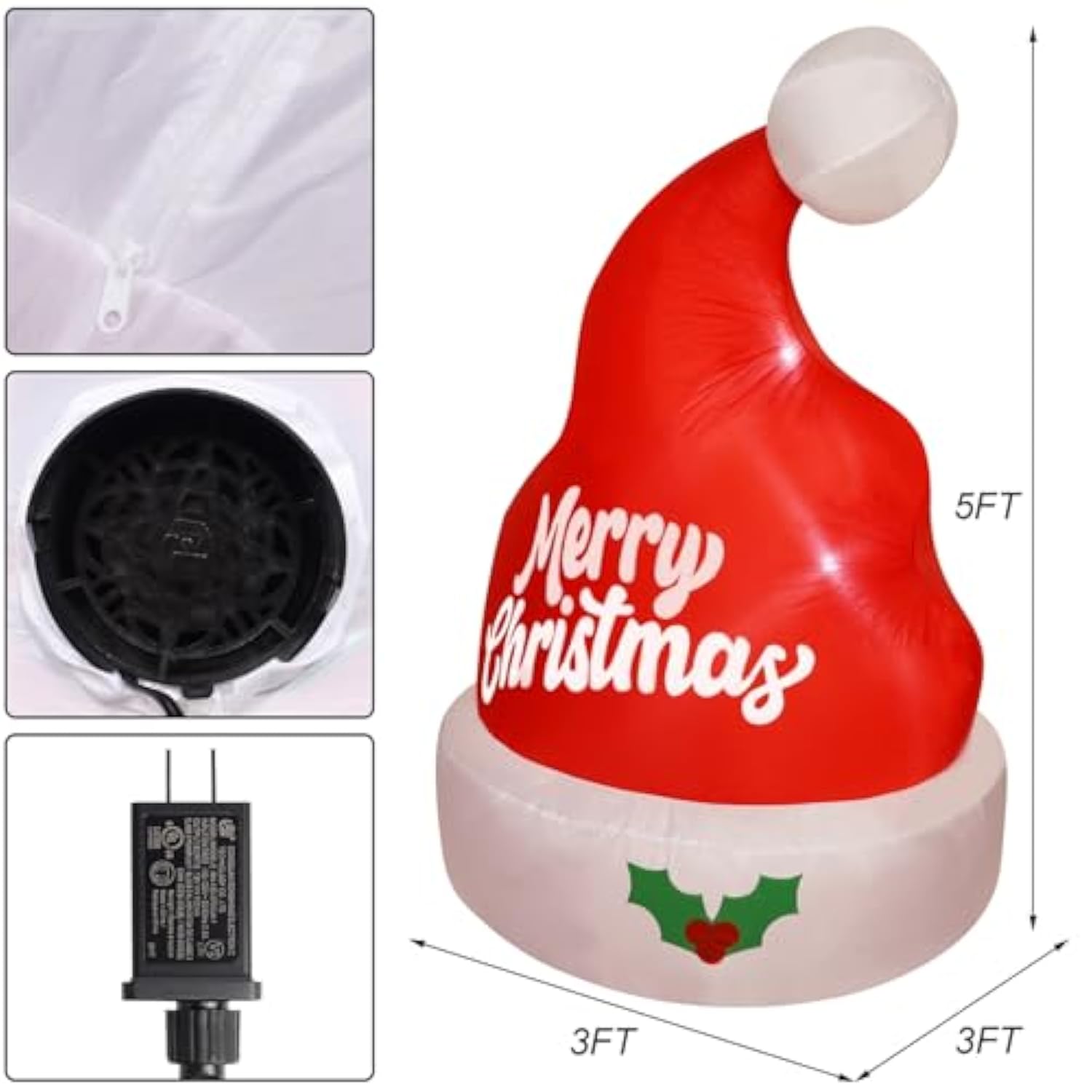 Christmas Inflatables Outdoor Decorations, 5Ft Inflatable Xmas Hat, Lighted Blow Up Giant Red Hat With Built In Led Ligh