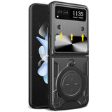 Motorola Razr 2023 Military-Grade Protective Armor Case with 360°Ring Magnetic Kickstand and Slide Camera Lens Cover, Black