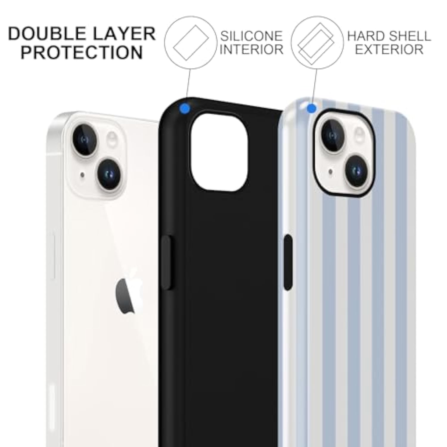 For Iphone 15 Phone Case, Cute White And Light Blue Striped Geometric Lines Pattern Case For Iphone 15, Durable Protective Phone Cover For Women Girl Boy Men