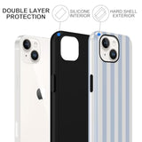 For Iphone 15 Phone Case, Cute White And Light Blue Striped Geometric Lines Pattern Case For Iphone 15, Durable Protective Phone Cover For Women Girl Boy Men