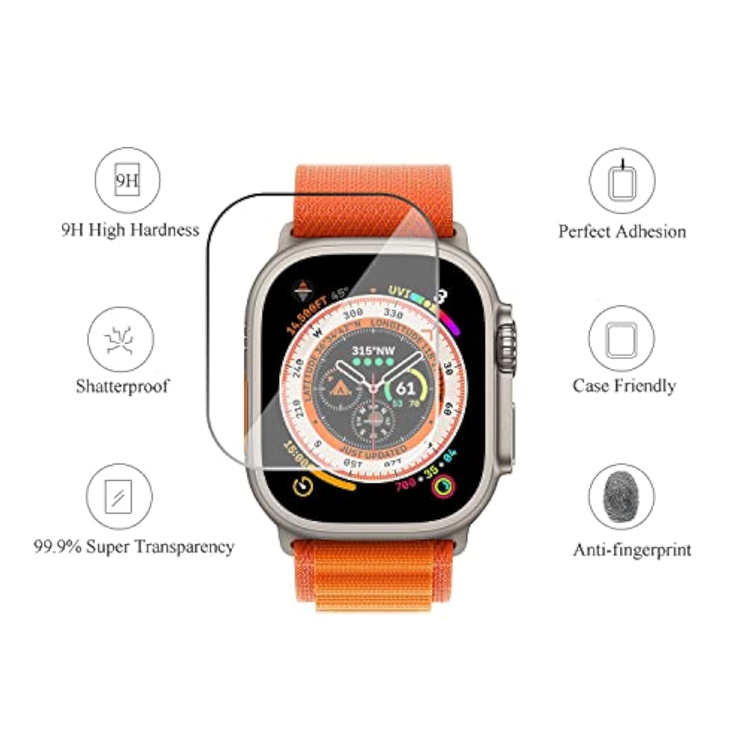 Apple Watch Ultra 2 49mm Tempered Glass Screen Protector 3-Pack Clear