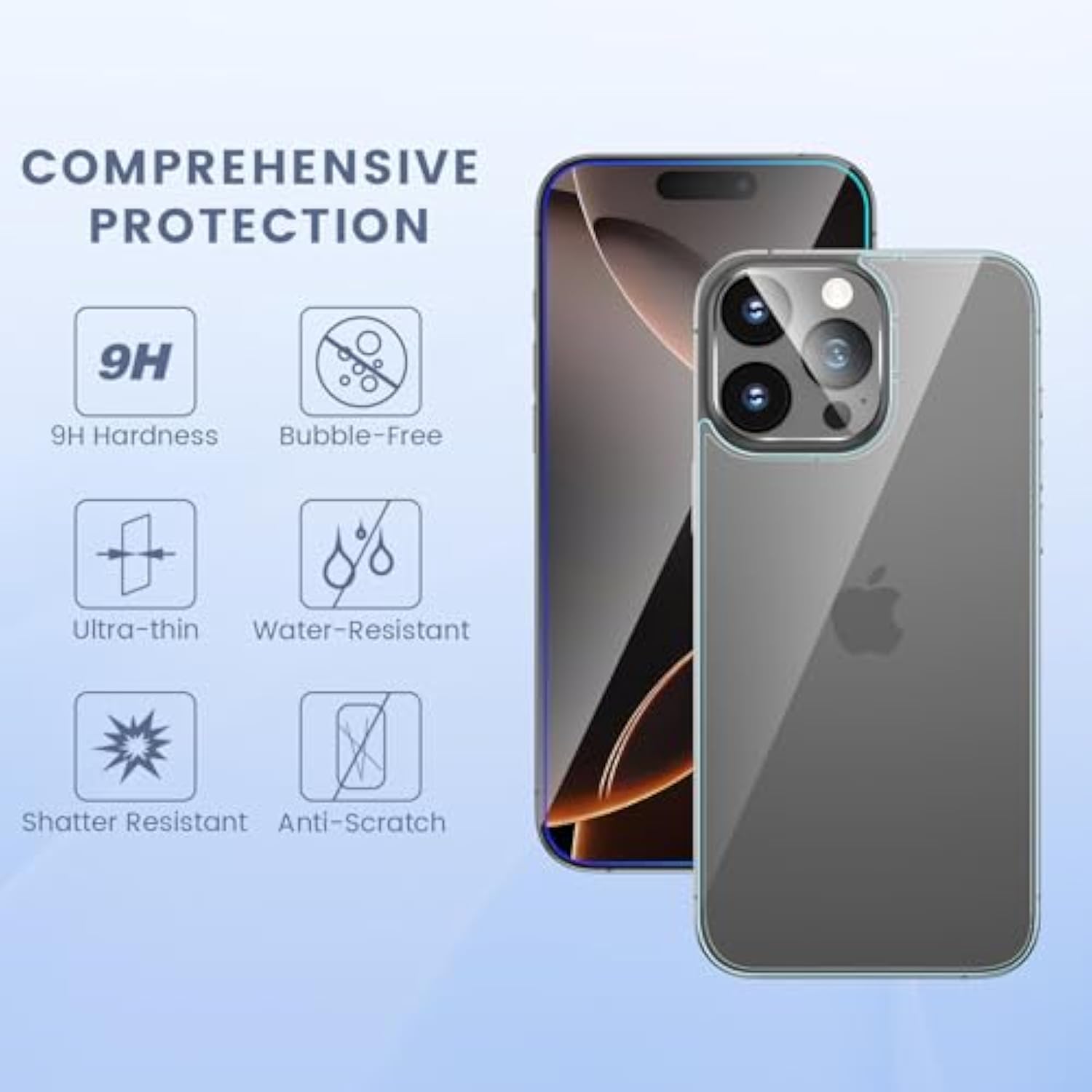 [Upgrade [6 In 1] For Iphone 16 Pro Screen Protector (6.3 Inches), Iphone 16 Pro Back Screen Protector And Front Screen Protector With Camera Protector [2+2+2 Pack], 9H Hardness