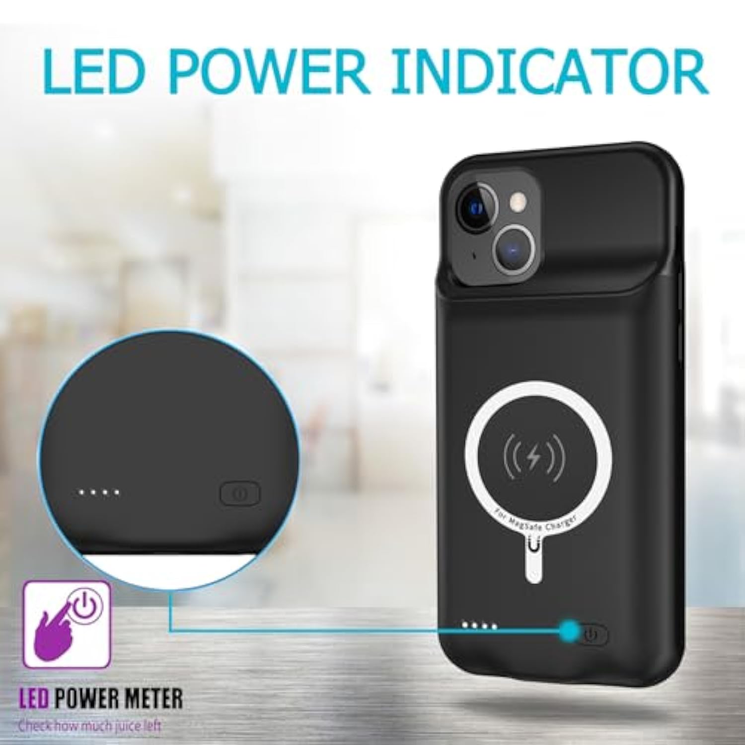 Battery Case For Iphone 14, Upgraded10000Mah High Capacity Rechargeable Portable Protective Extended Charger Case Wireless Charging Compatible With Iphone 14 (6.1 Inch) Charging Cover& Carplay (Black)