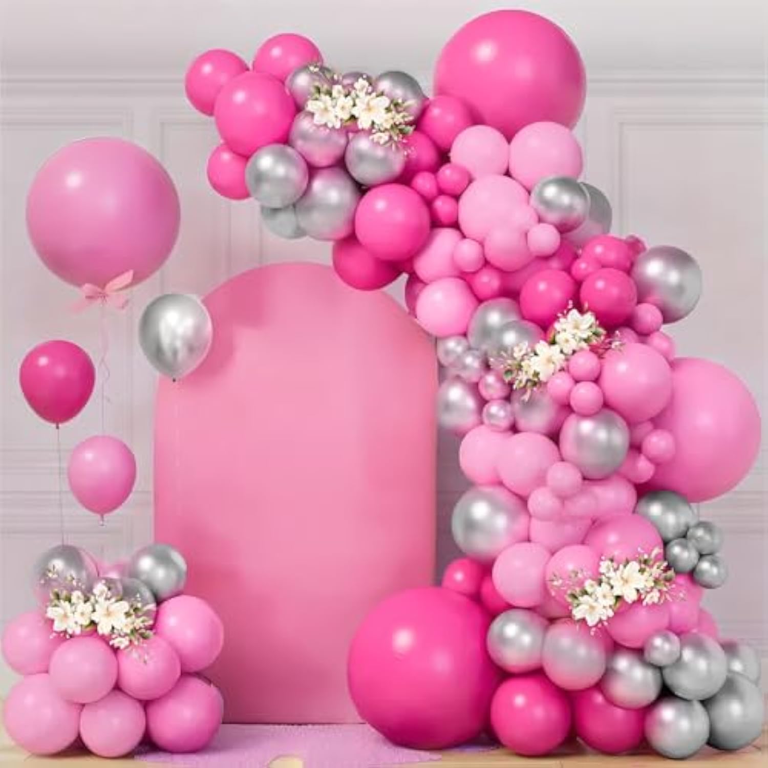 Pink And Silver Balloon Arch Kit - 18 Inch, Pack Of 134 | Pink And Silver Balloons | Graduation Decorations 2025