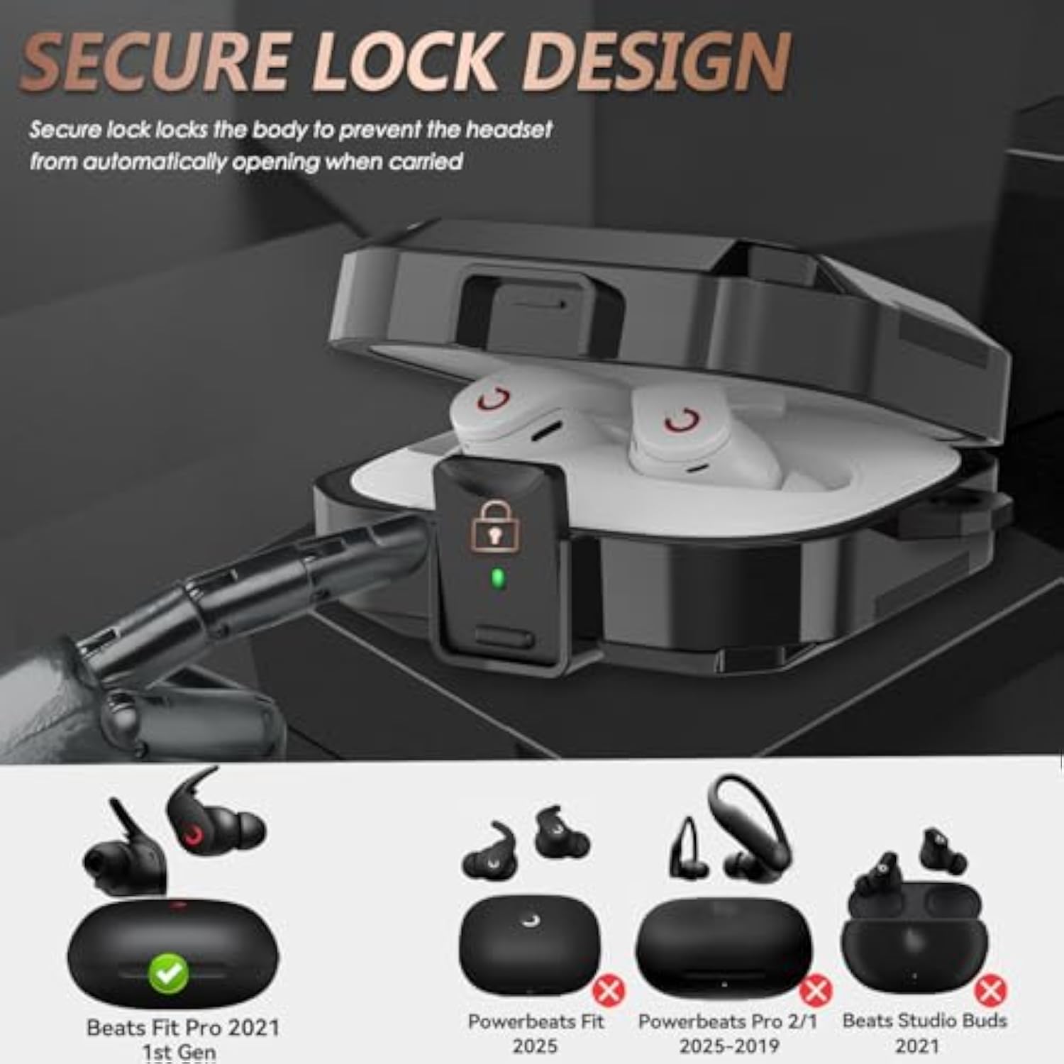 Beats Fit Pro Case Cover 1st Gen 2021 with Safety Lock - Black