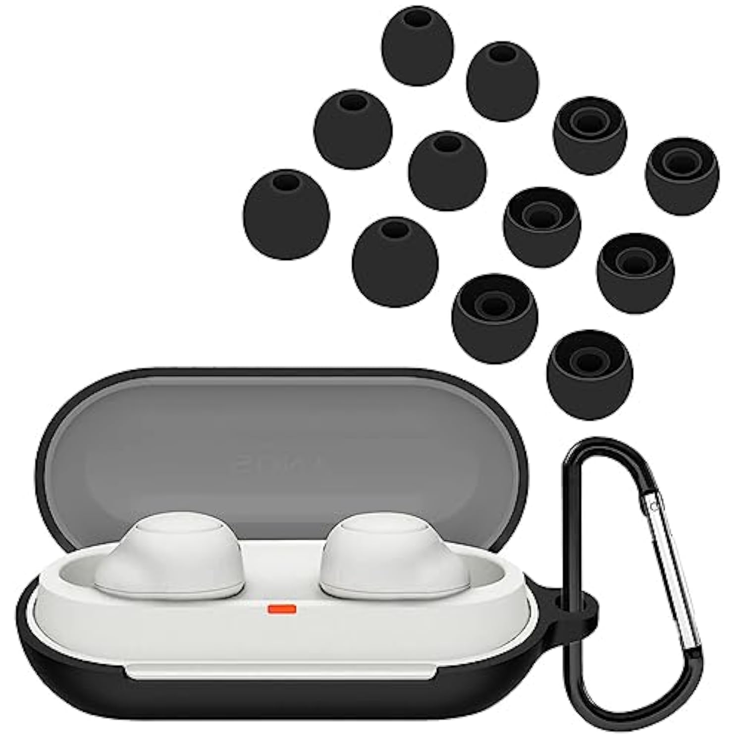 Wf-C500 Case Ear Tips Kit, Silicone Soft Cover 6 Pairs Replacement Eartips With Carabiner Accessories Set Compatible With Sony Wf-C500 Black