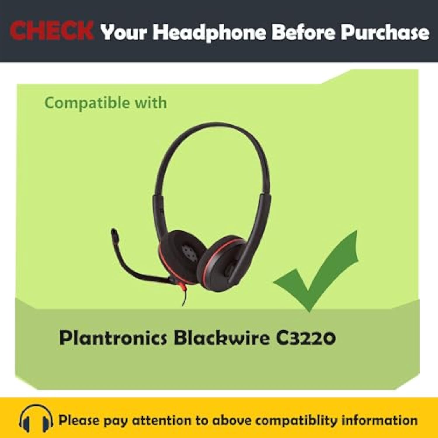 Earpads Replacement Cushion Compatible With Plantronics Blackwire C3220 Headset Ear Pads With Softer Protein Leather/Memory Foam