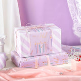 Reversible Birthday Wrapping Paper Roll - Purple Candle & White Stripe Metallic Foil Gift Wrap For Girls, Women, Party, Celebration - Mini Roll, 17 Inches X 32.8 Feet