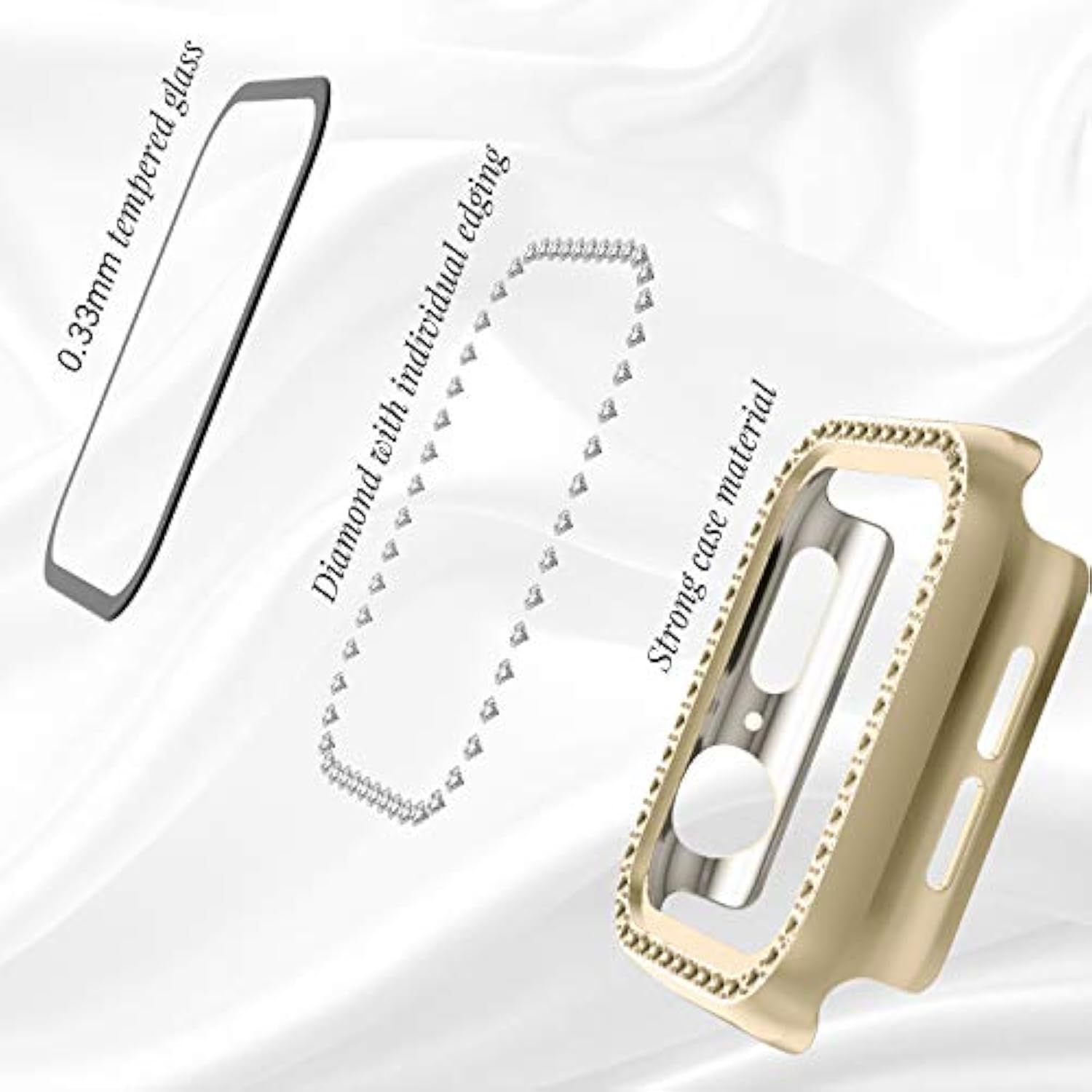 Compatible For Apple Watch Case With Screen Protector For Apple Watch 44Mm Series 6/5/4/Se, Bling Crystal Diamond Rhinestone Ultra-Thin Bumper Full Cover Protective Case For Women Girls Iwatch