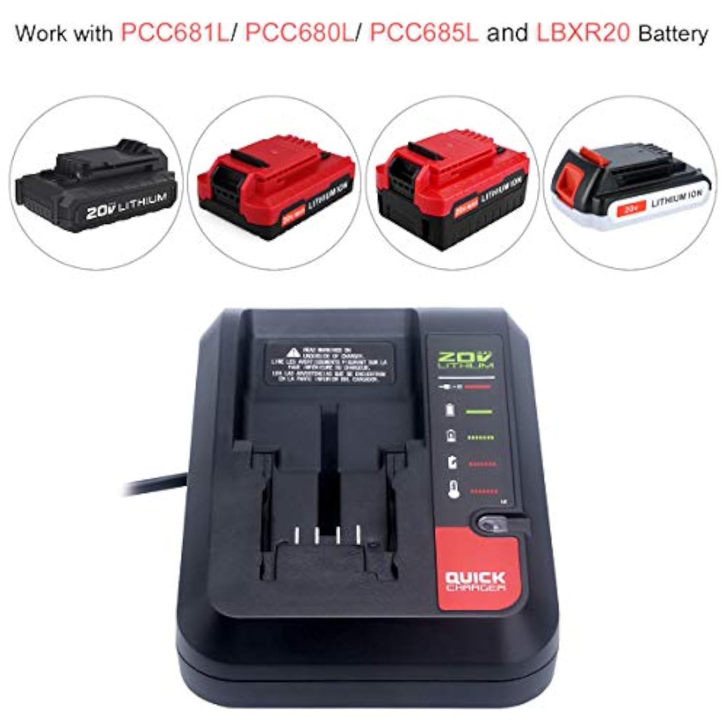 PCC692L Rapid Charger for Porter-Cable & Black & Decker 20V Lithium Batteries