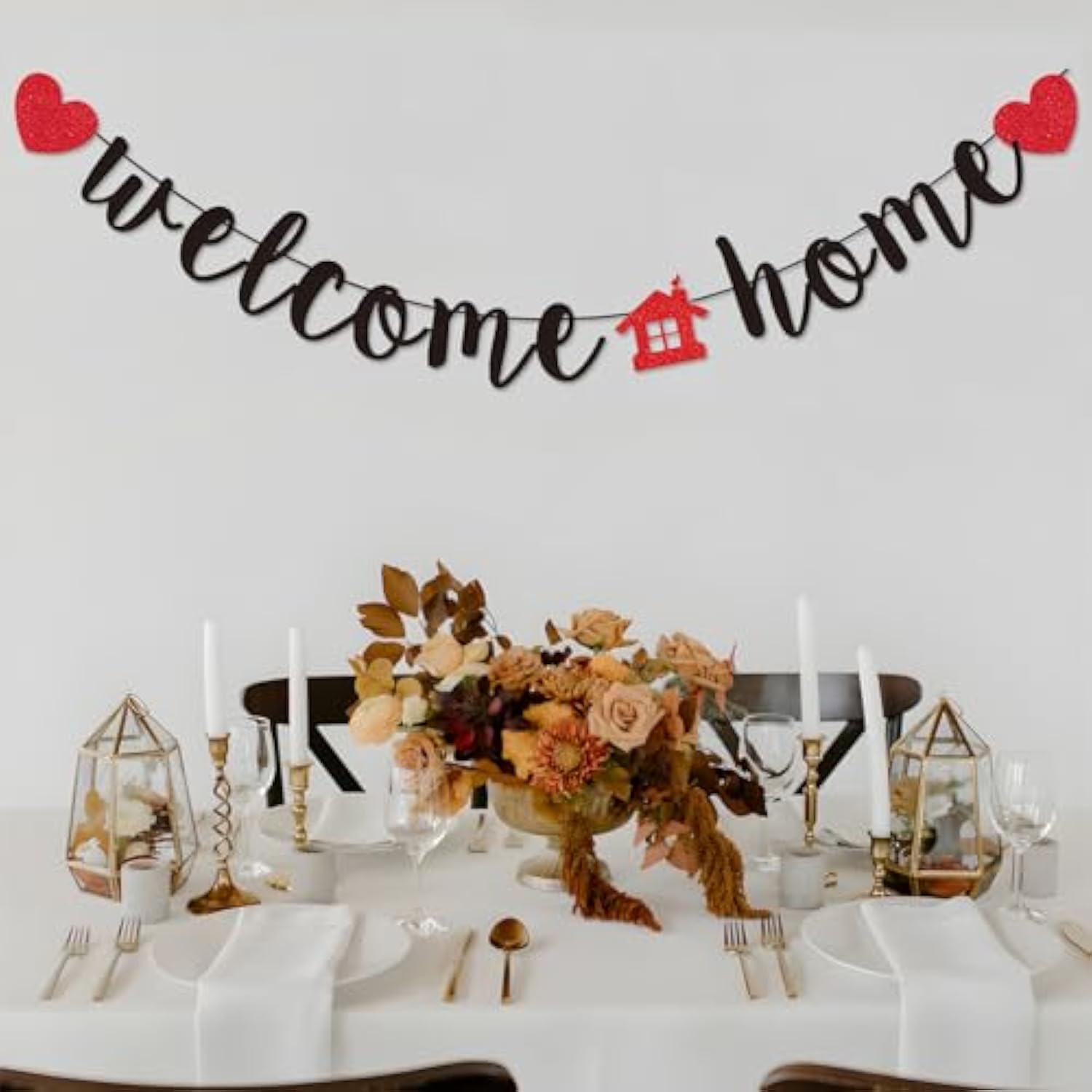 Black Welcome Home Banner Glittery Decoration for Housewarmings & Celebrations