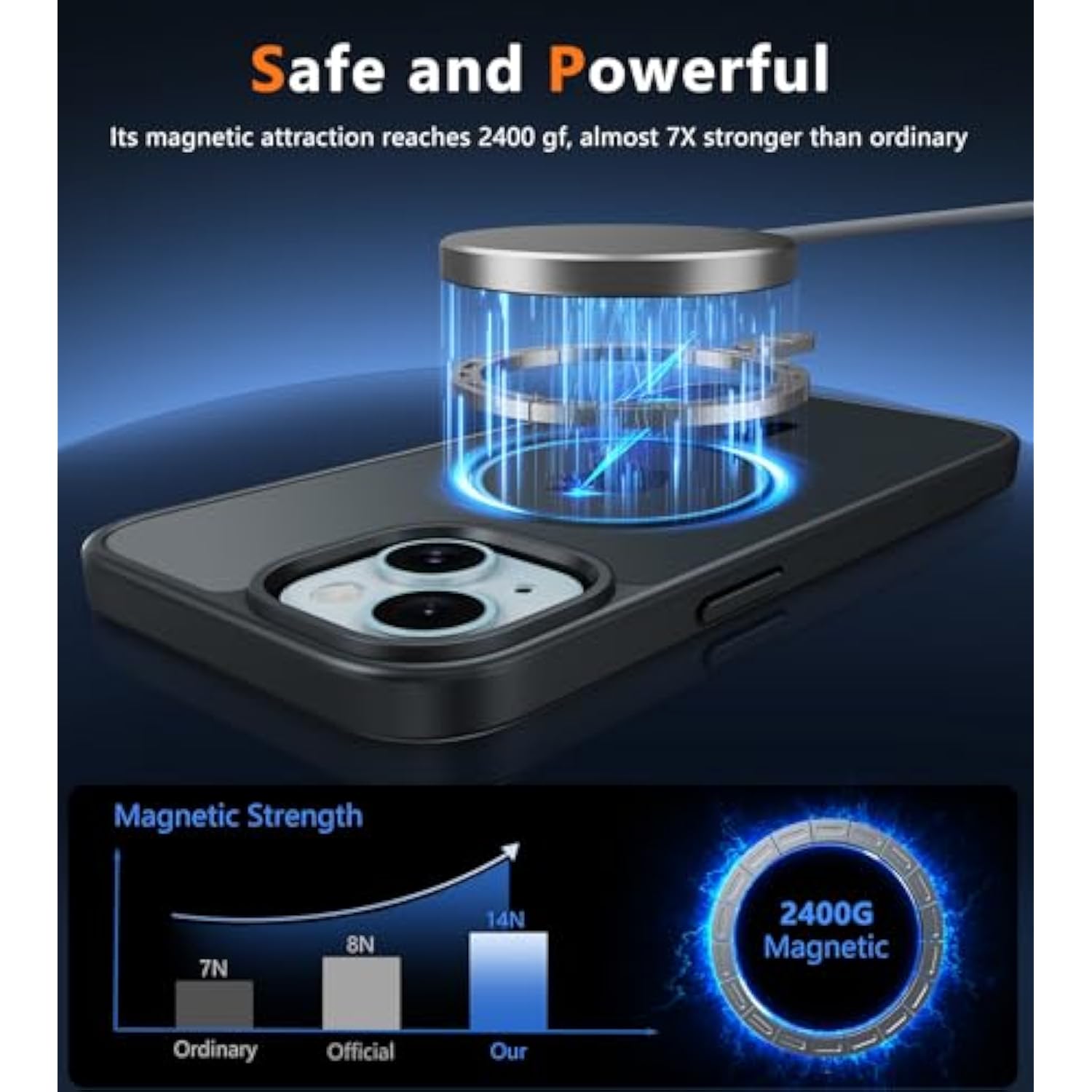 iPhone 13 14 15 Magnetic Frosted Slim Shockproof Case Black