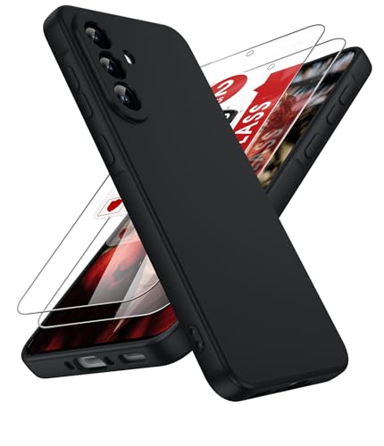 For Samsung Galaxy-A36-5G-Phone Case: Samsung A36 5G Case With [2Pcs] Tempered Glass Screen Protector, Soft Liquid Silicone Shockproof Anti-Scratch Cell Android Cover Unlocked Samsung A 36, Black
