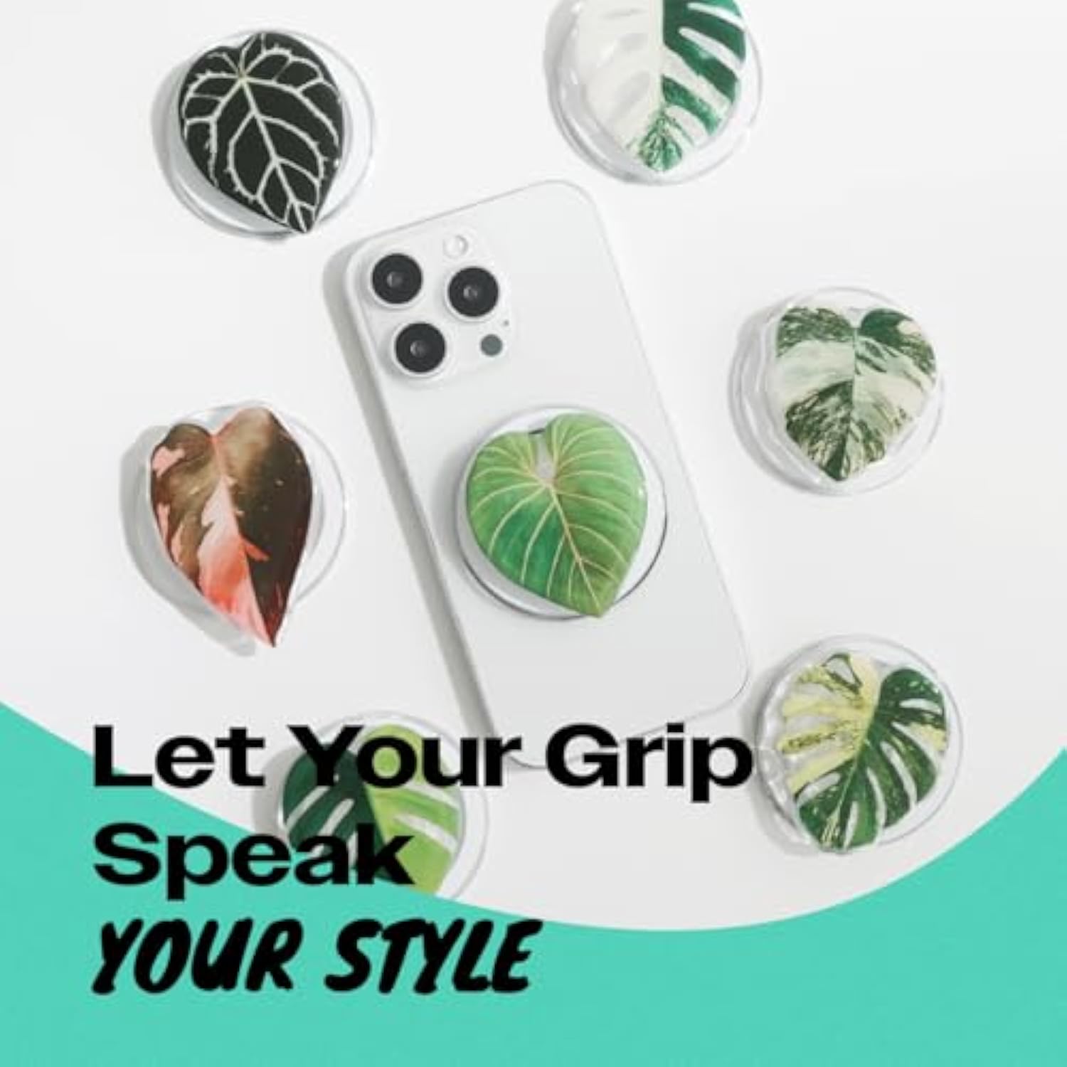 Onthegrip Compatible With Magnetic Cute Acrylic Tropical Leaf Design Collapsible Mobile Phone Grip Stand Holder For Smartphone Tablet Cell Phone Accessory (Gloriosum)