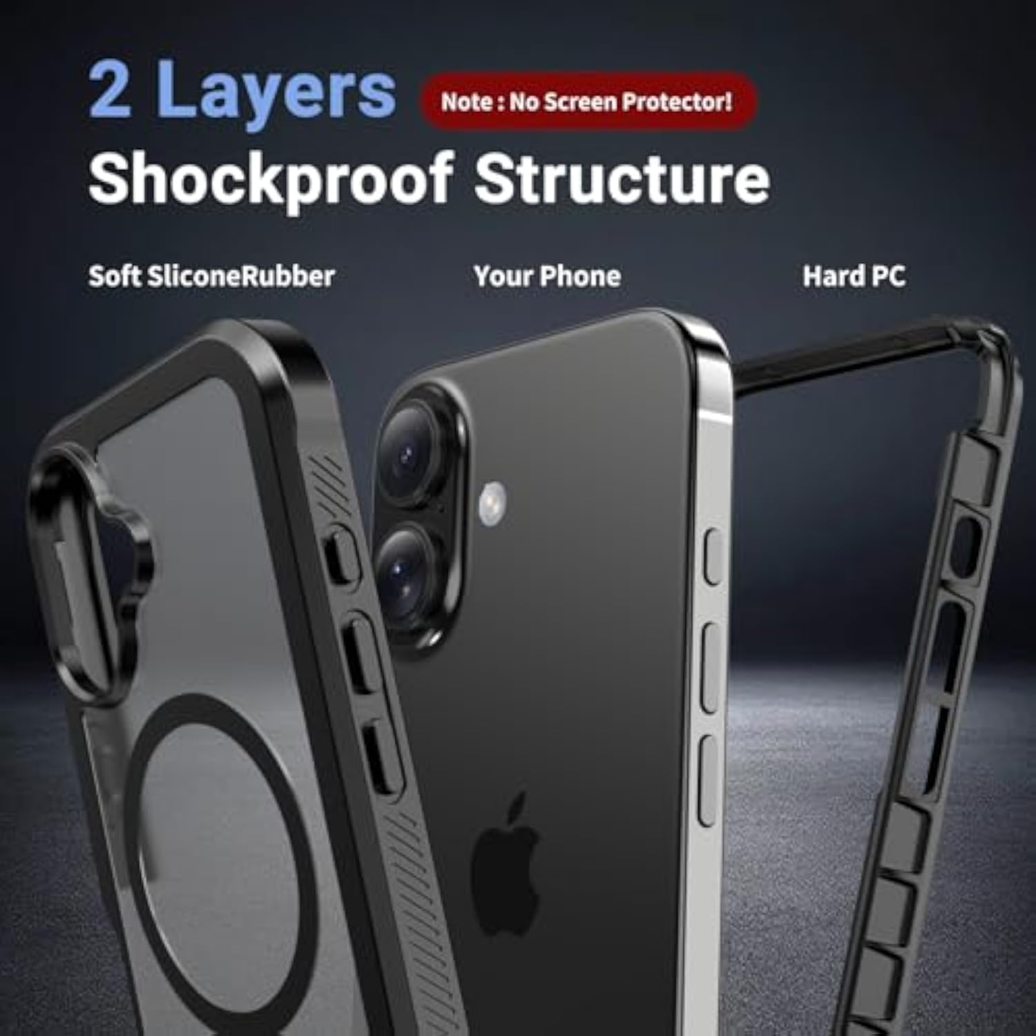 Heavy Duty Magnetic Case for iPhone 16, Black, 6.1 Inch Screen Protection