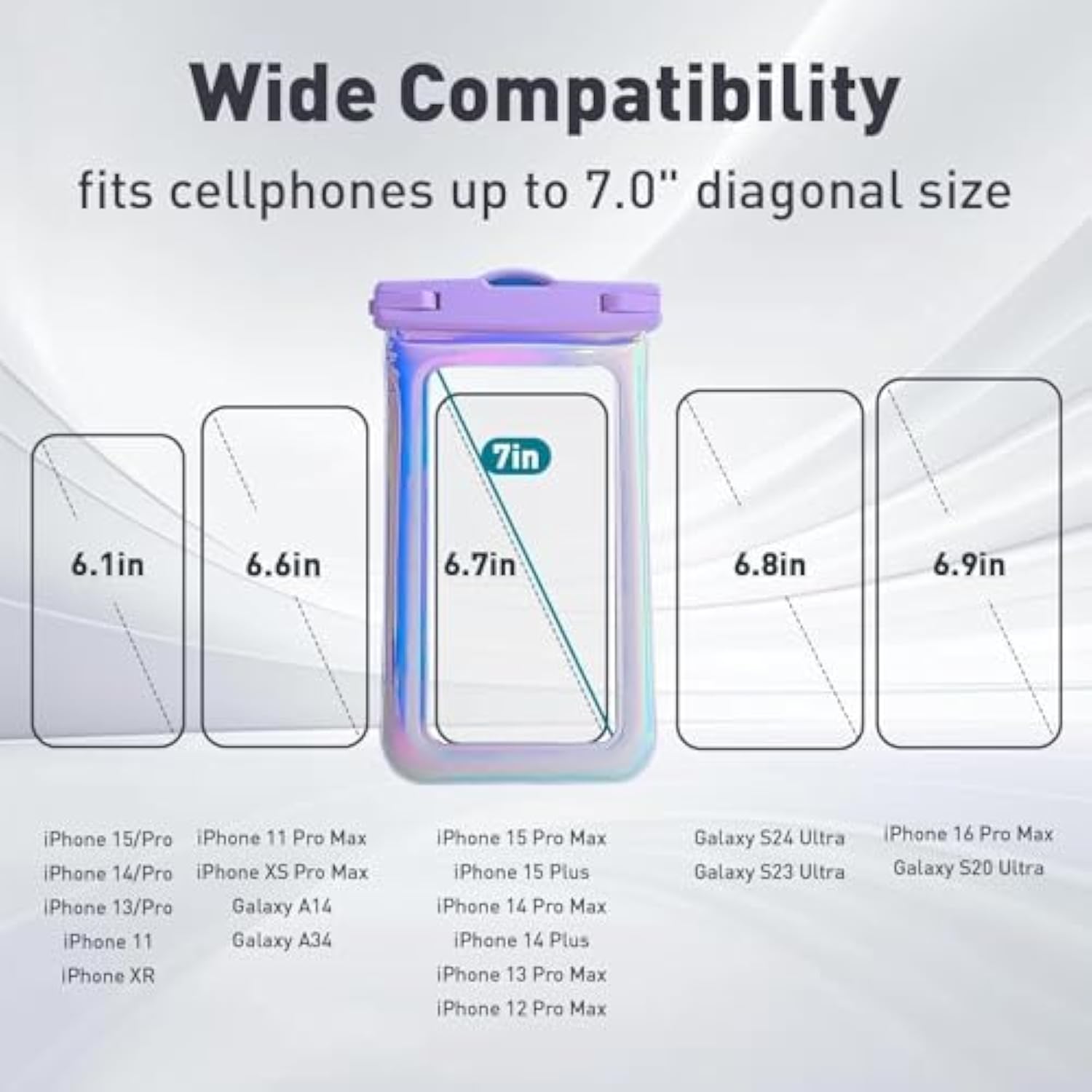 Floatable Waterproof Phone Pouch for iPhone, IP68 Dry Bag with Lanyard, Purple