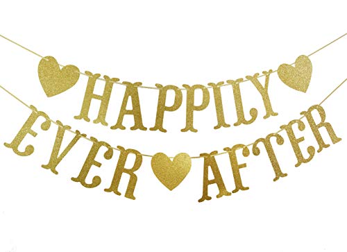 Happily Ever After Banner, Wedding Decorations, Gold Glitter