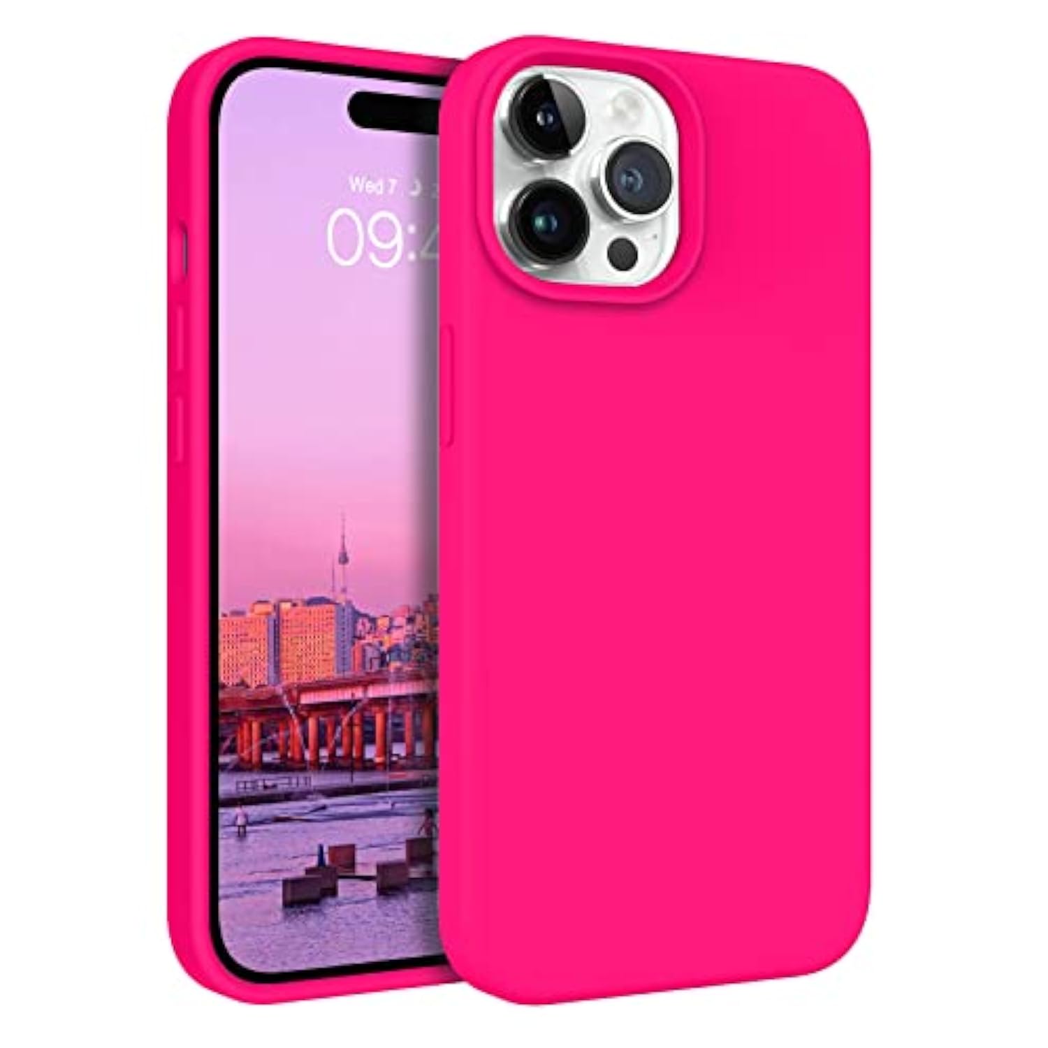 Iphone 14 Pro Case, Slim Fit Liquid Silicone Shockproof Soft Rubber Bumper Anti-Scratch Cover With Microfiber Lining, Hot Pink