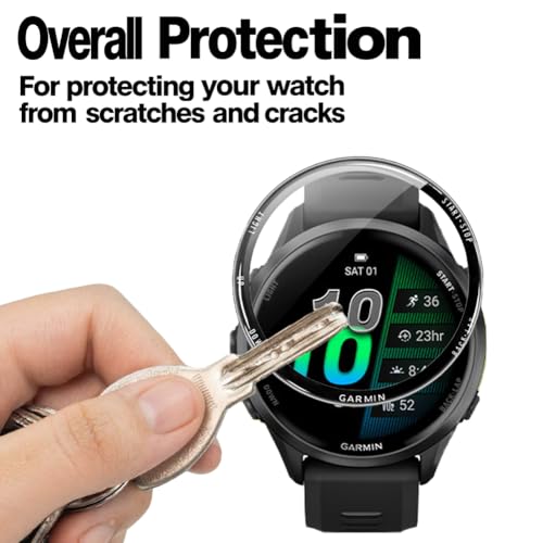Watch Screen Protector (3+1Pack) Compatible for Garmin Forerunner 570 47mm,Full Coverage 3D Curved Edge Frame PET Film Anti-Scratch High Definition