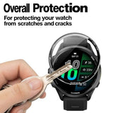 Watch Screen Protector +Watch Case Cover for Garmin Forerunner 570 47mm, [3-PCS] 3D Tempered Glass Film & TPU Bumper, Anti-Scratch, Bubble-Free, HD