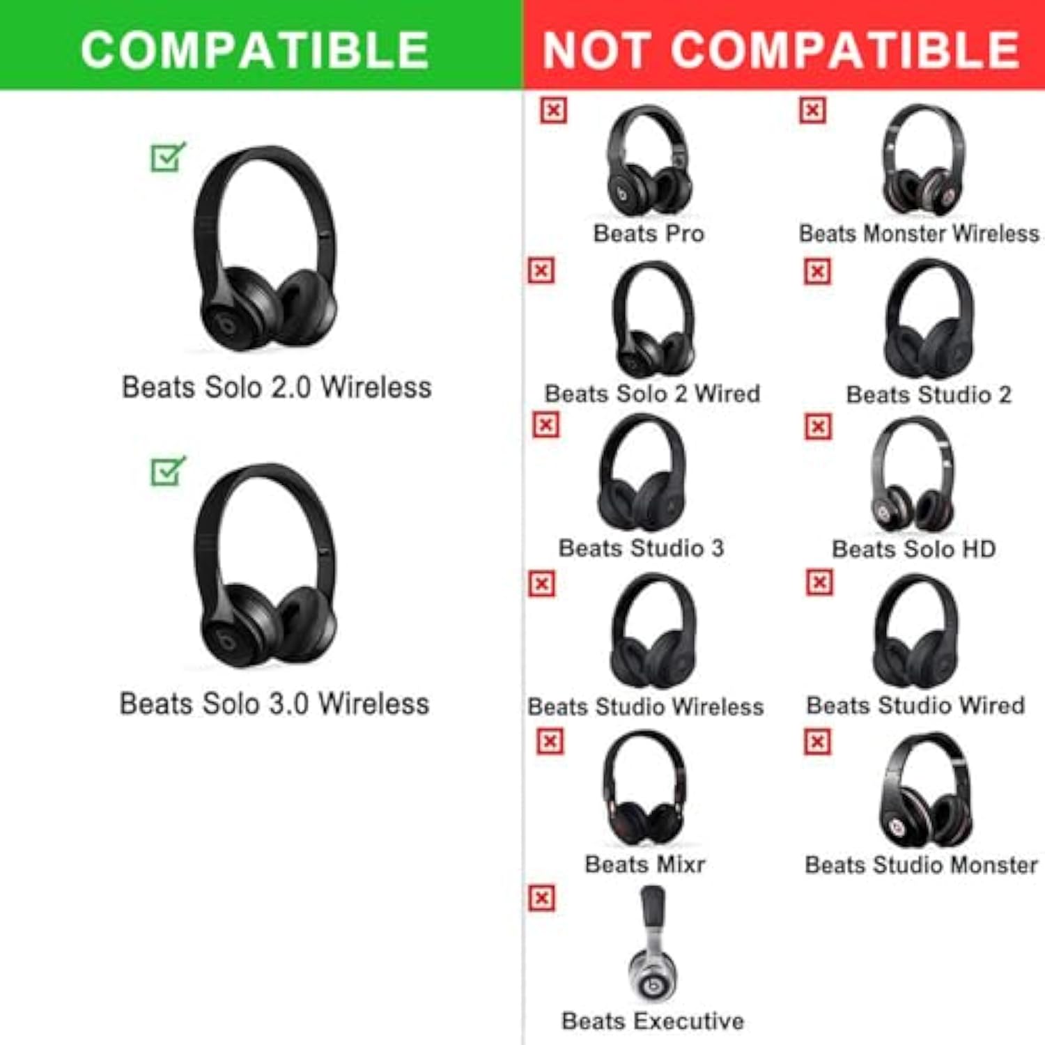 Professional Replacement Ear Pads For Beats Solo 2 & Beats Solo 3 Wireless Headphone,Noise Isolation Memory Foam,Softer Pu Leather,Stronger Adhesive,Updated Thickened